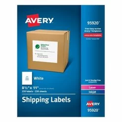 Avery Laser/Inkjet Shipping Labels, 8 1/2" X 11", White, 250 Labels Per Pack (95920)