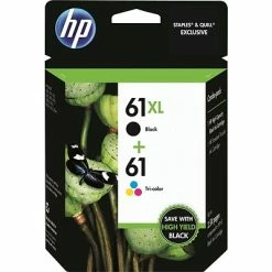 HP 61 Black High Yield And Tri-Color Standard Yield Ink Cartridge, 2/Pack (CZ138FN#140)