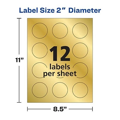 Avery Printable Embossed Foil Round Labels, 2" Diameter, Gold, 96 Customizable Labels/Pack (22831) 7 Avery Printable Embossed Foil Round Labels, 2" Diameter, Gold, 96 Customizable Labels/Pack (22831) - Image 5