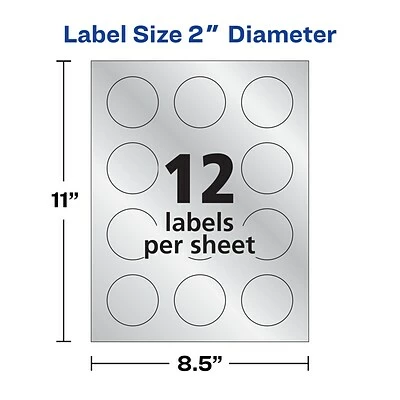 Avery Printable Embossed Foil Round Labels, 2" Diameter, Silver, 96 Customizable Labels/Pack (22824) 6 Avery Printable Embossed Foil Round Labels, 2" Diameter, Silver, 96 Customizable Labels/Pack (22824) - Image 5