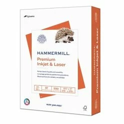 Copy & Multipurpose Paper Hammermill Premium Inkjet & Laser 8.5" X 11" Multipurpose Paper, 24 Lbs., 97 Brightness, 500 Sheets/Ream (166140)