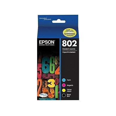 Epson T802 Black/Cyan/Magenta/Yellow Standard Yield Ink Cartridge, 4/Pack (T802120-BCS) 3 Epson T802 Black/Cyan/Magenta/Yellow Standard Yield Ink Cartridge, 4/Pack (T802120-BCS)