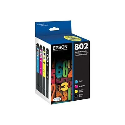 Epson T802 Black/Cyan/Magenta/Yellow Standard Yield Ink Cartridge, 4/Pack (T802120-BCS) 4 Epson T802 Black/Cyan/Magenta/Yellow Standard Yield Ink Cartridge, 4/Pack (T802120-BCS) - Image 2