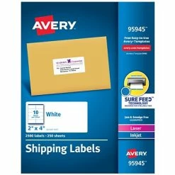 Avery Laser/InkJet Shipping Labels With Sure Feed Technology, 2" X 4", White, 2500 Labels Per Pack (95945)